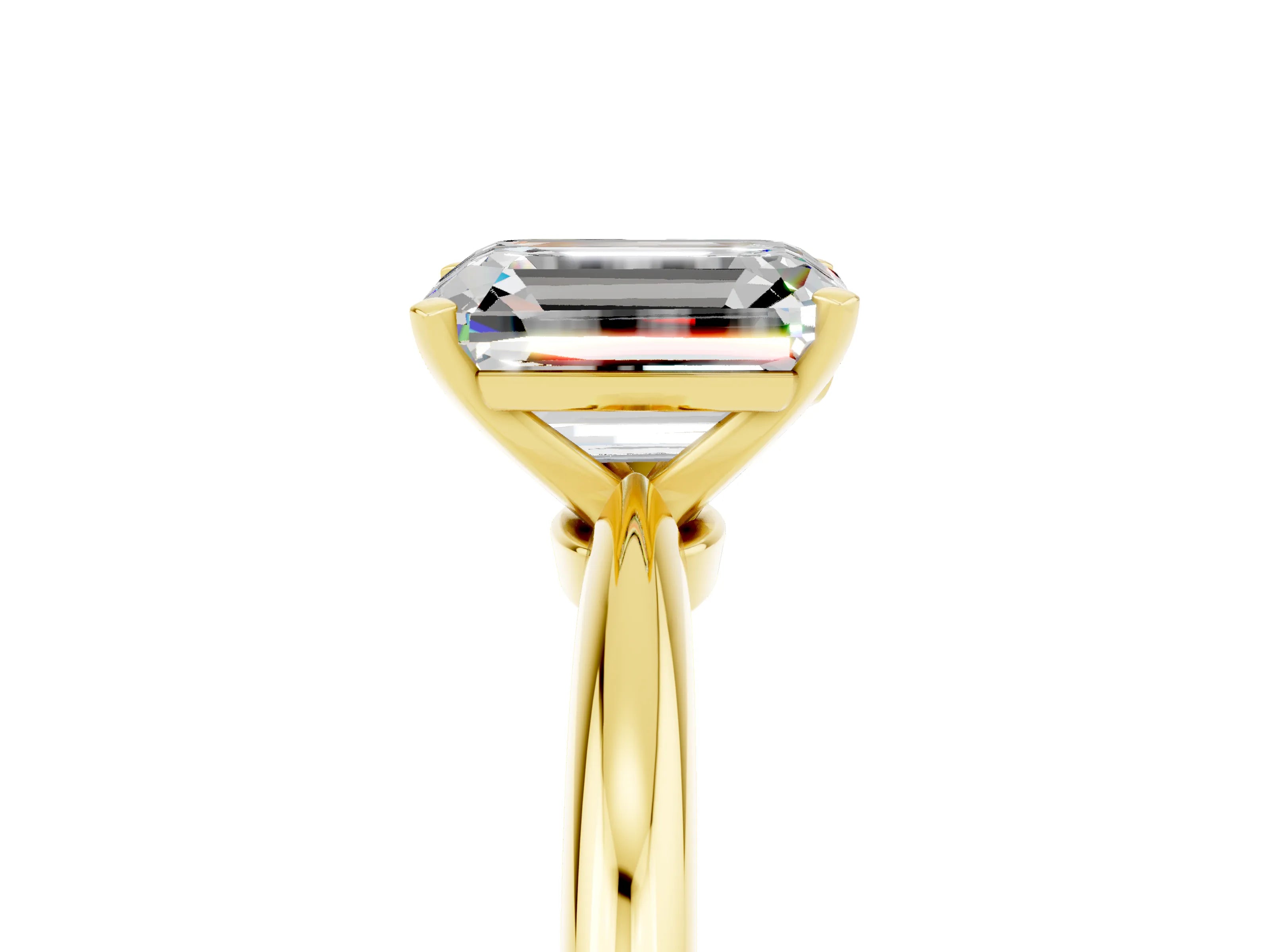 Yellow gold Emerald Cut Moissanite Solitaire Ring with Six-Prong Setting and Classic Band_5