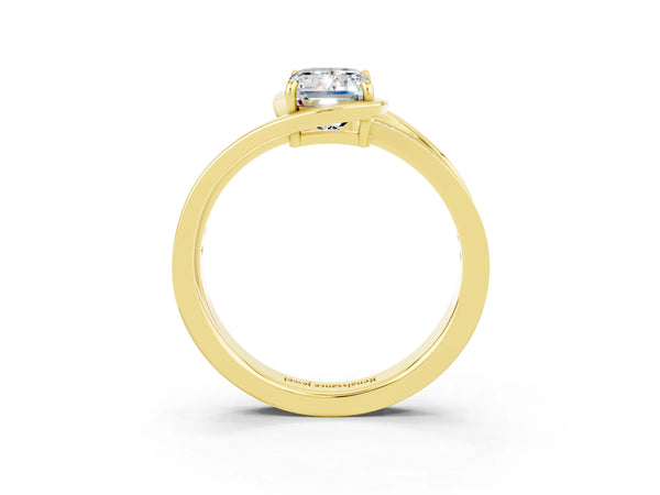 Yellow gold Emerald Cut Moissanite Solitaire Ring with Split Shank and Prong Setting