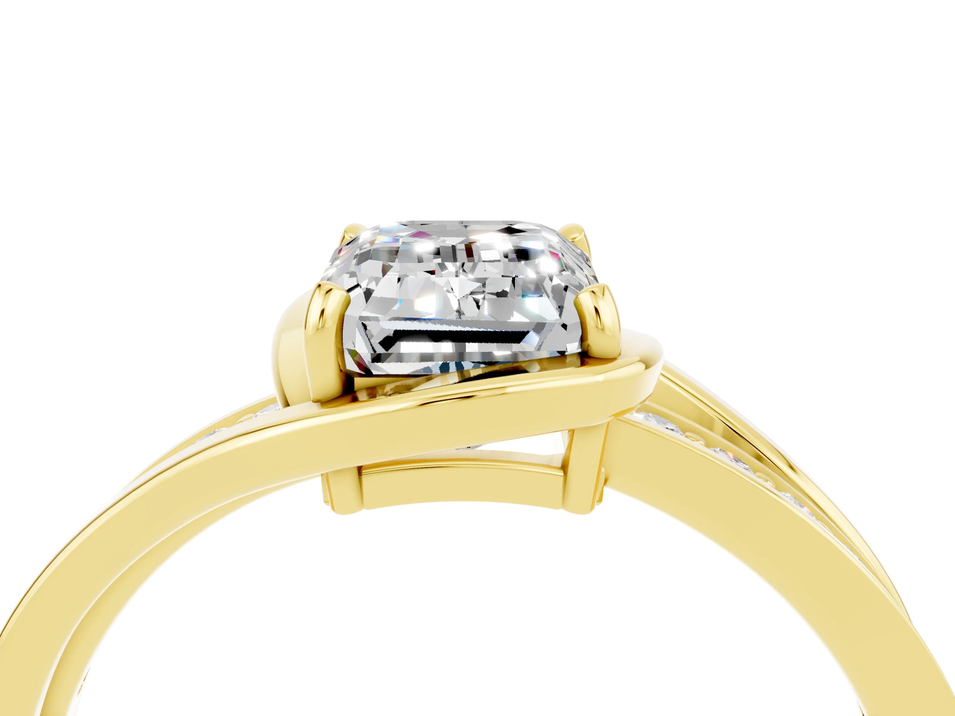 Yellow gold Emerald Cut Moissanite Solitaire Ring with Split Shank and Prong Setting_4
