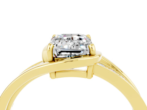 Yellow gold Emerald Cut Moissanite Solitaire Ring with Split Shank and Prong Setting_4
