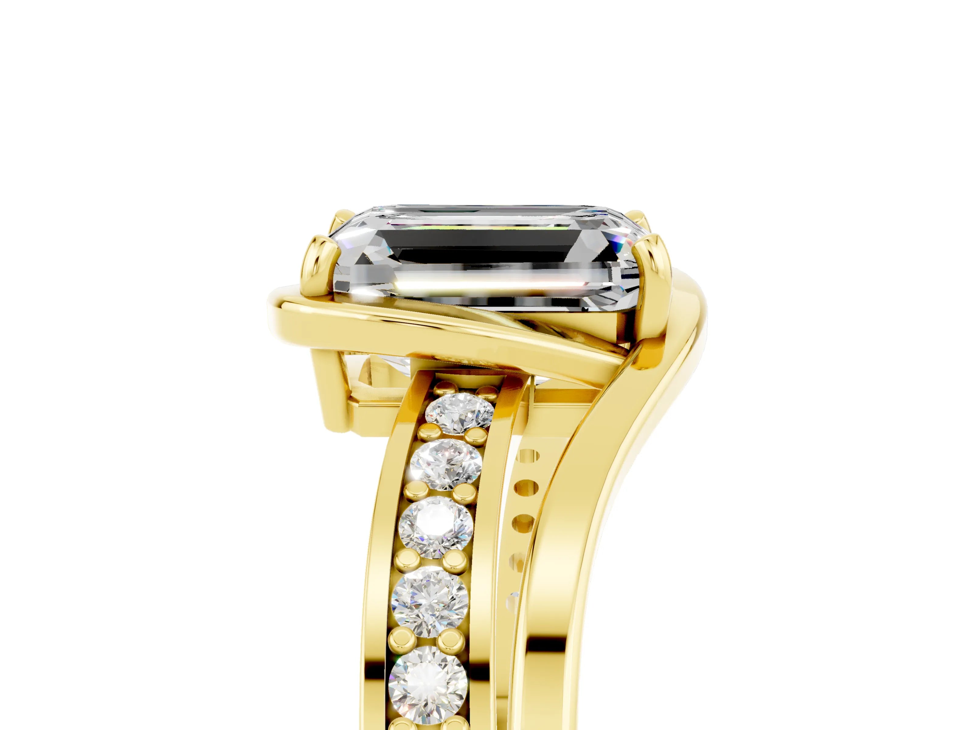 Yellow gold Emerald Cut Moissanite Solitaire Ring with Split Shank and Prong Setting_5