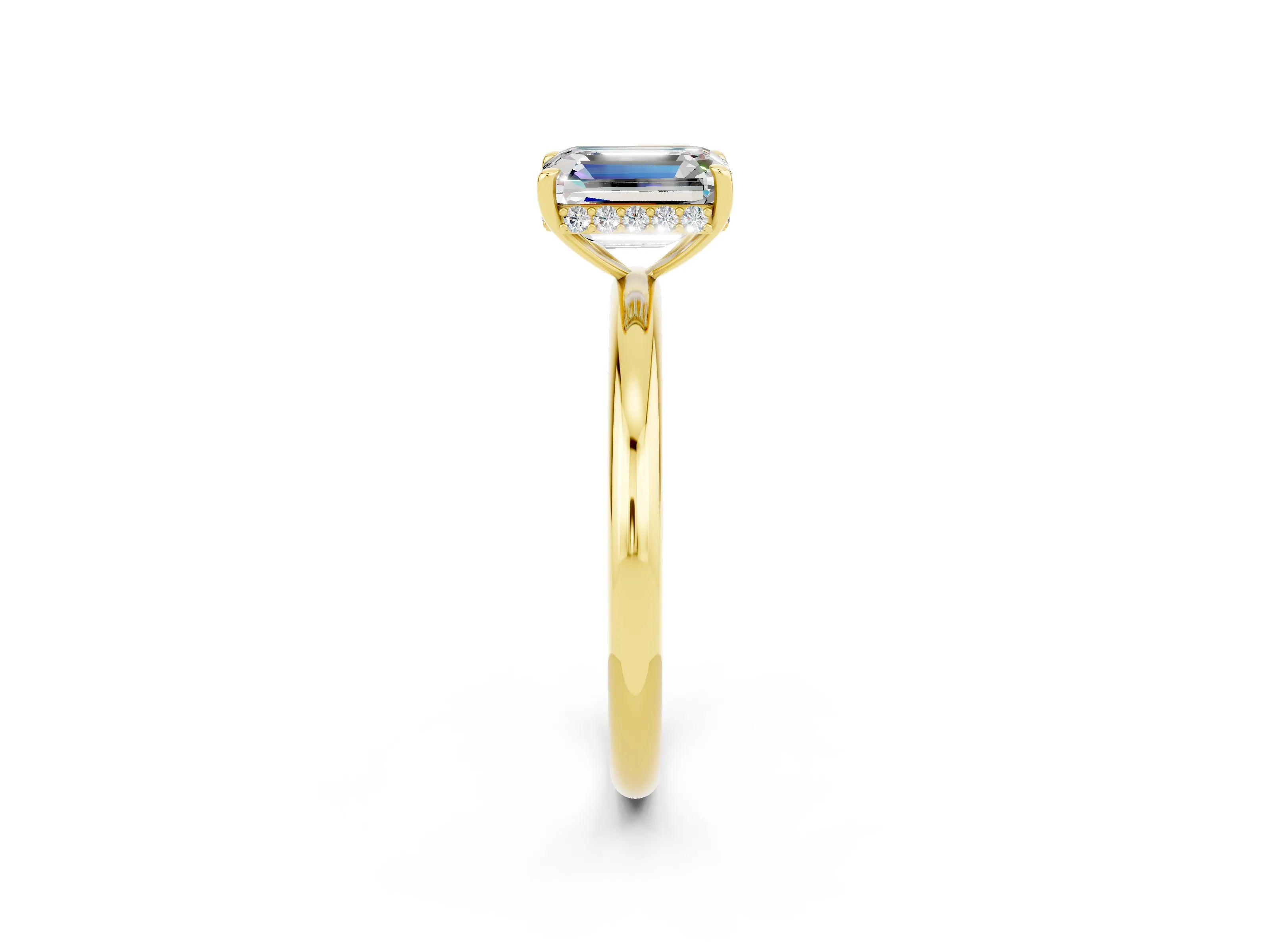 Yellow gold Emerald Cut Moissanite Solitaire Ring with Thin Band and Four-Prong Setting_2