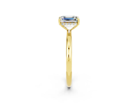 Yellow gold Emerald Cut Moissanite Solitaire Ring with Thin Band and Four-Prong Setting_2