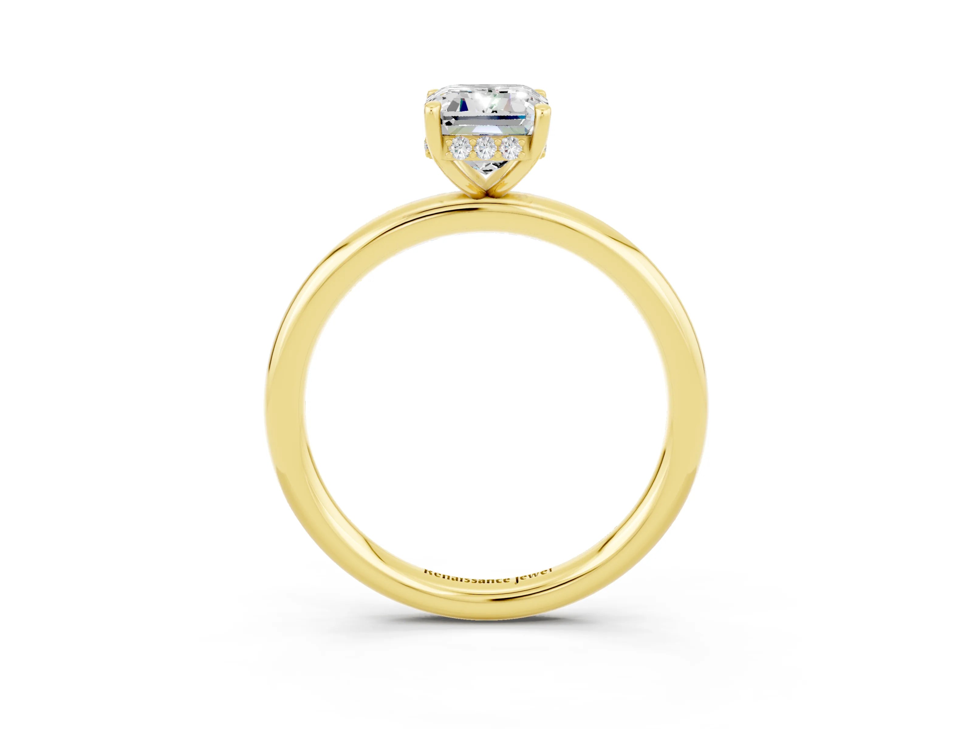 Yellow gold Emerald Cut Moissanite Solitaire Ring with Thin Band and Four-Prong Setting_3