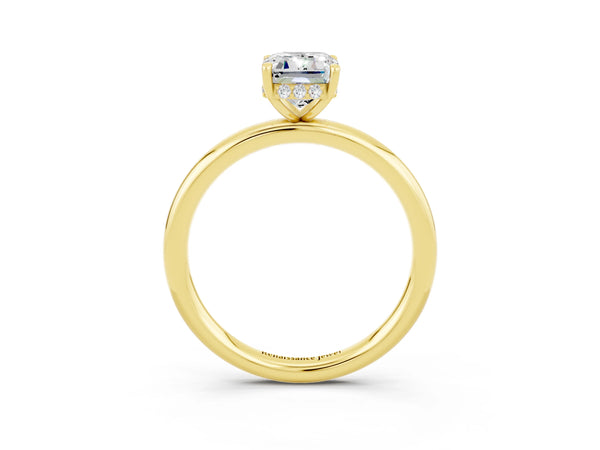 Yellow gold Emerald Cut Moissanite Solitaire Ring with Thin Band and Four-Prong Setting