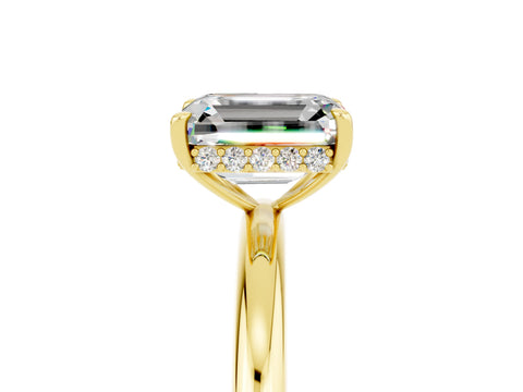 Yellow gold Emerald Cut Moissanite Solitaire Ring with Thin Band and Four-Prong Setting_5