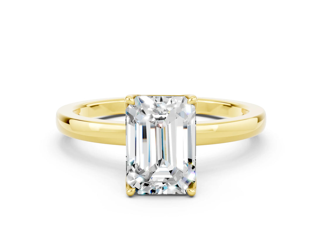 Yellow gold Emerald Cut Moissanite Solitaire Ring with Thin Band and Prong Setting_12