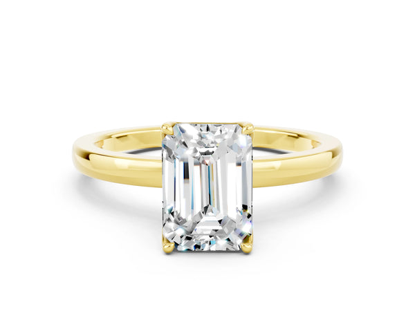 Yellow gold Emerald Cut Moissanite Solitaire Ring with Thin Band and Prong Setting