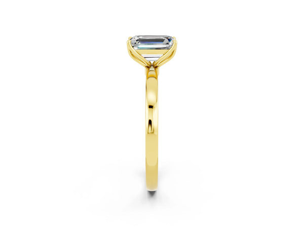 Yellow gold Emerald Cut Moissanite Solitaire Ring with Thin Band and Prong Setting