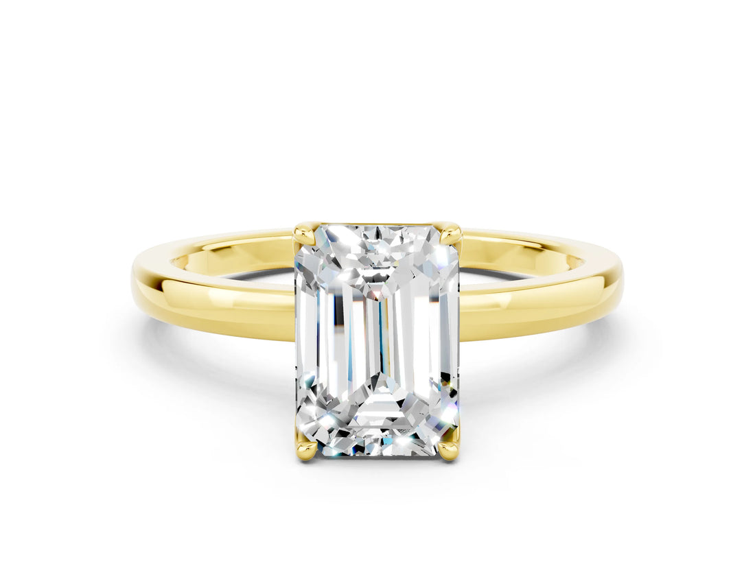 Yellow gold Emerald Cut Moissanite Solitaire Ring with Thin Band and Prong Setting_24