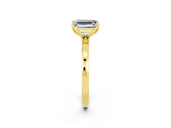 Yellow gold Emerald Cut Moissanite Solitaire Ring with Thin Band and Prong Setting