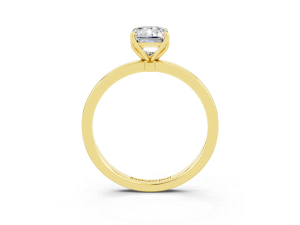 Yellow gold Emerald Cut Moissanite Solitaire Ring with Thin Band and Prong Setting