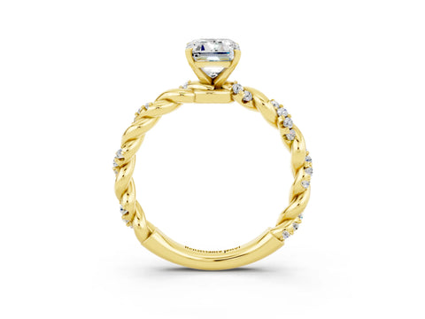 Yellow gold Emerald Cut Moissanite Solitaire Ring with Twisted Band and Pavé Accents_3
