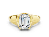 Yellow gold Emerald Cut Moissanite Solitaire Ring with Wide Band and Prong Setting