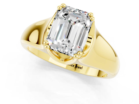 Yellow gold Emerald Cut Moissanite Solitaire Ring with Wide Band and Prong Setting_1