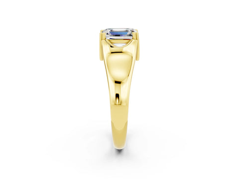 Yellow gold Emerald Cut Moissanite Solitaire Ring with Wide Band and Prong Setting_2