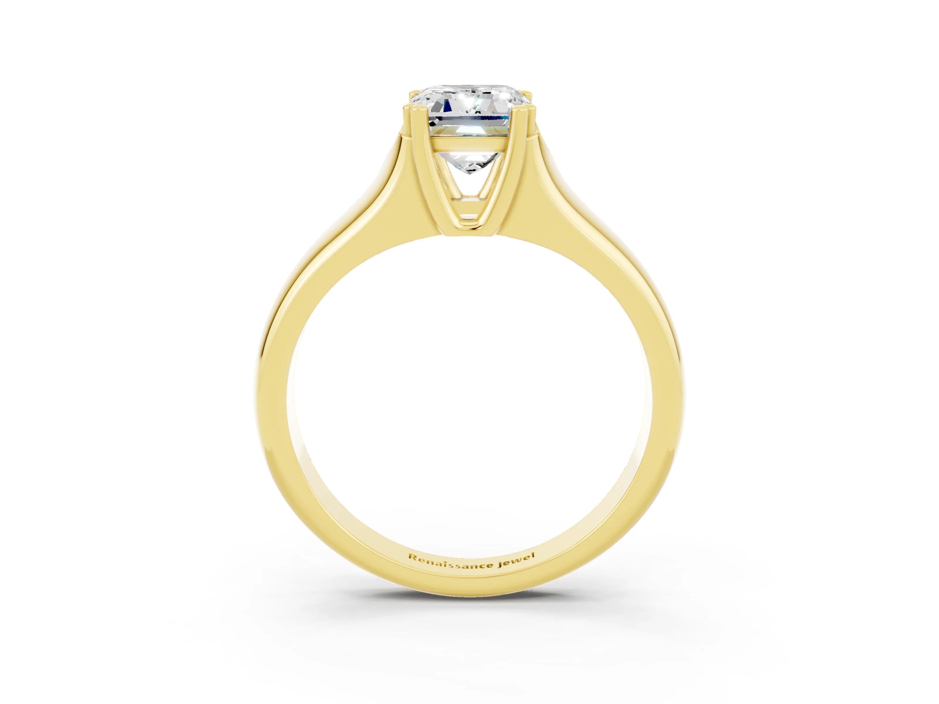 Yellow gold Emerald Cut Moissanite Solitaire Ring with Wide Band and Prong Setting_3