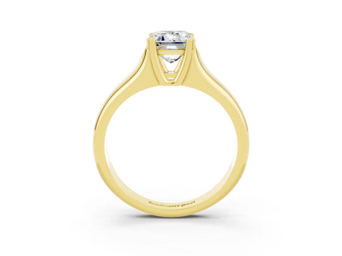 Yellow gold Emerald Cut Moissanite Solitaire Ring with Wide Band and Prong Setting_3