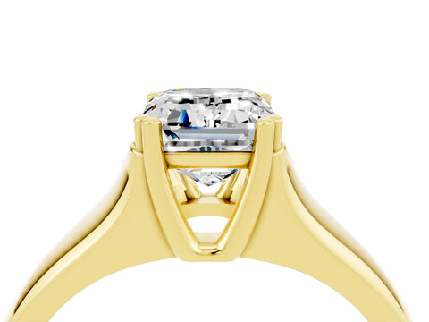 Yellow gold Emerald Cut Moissanite Solitaire Ring with Wide Band and Prong Setting_4