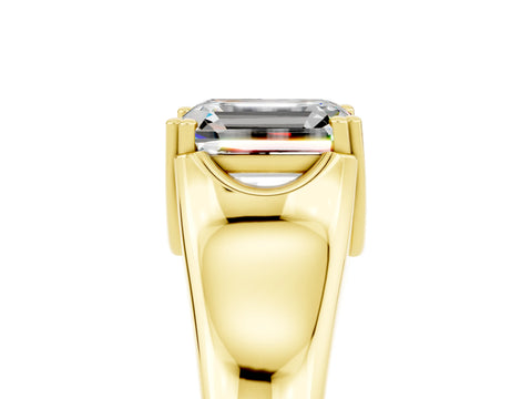 Yellow gold Emerald Cut Moissanite Solitaire Ring with Wide Band and Prong Setting_5
