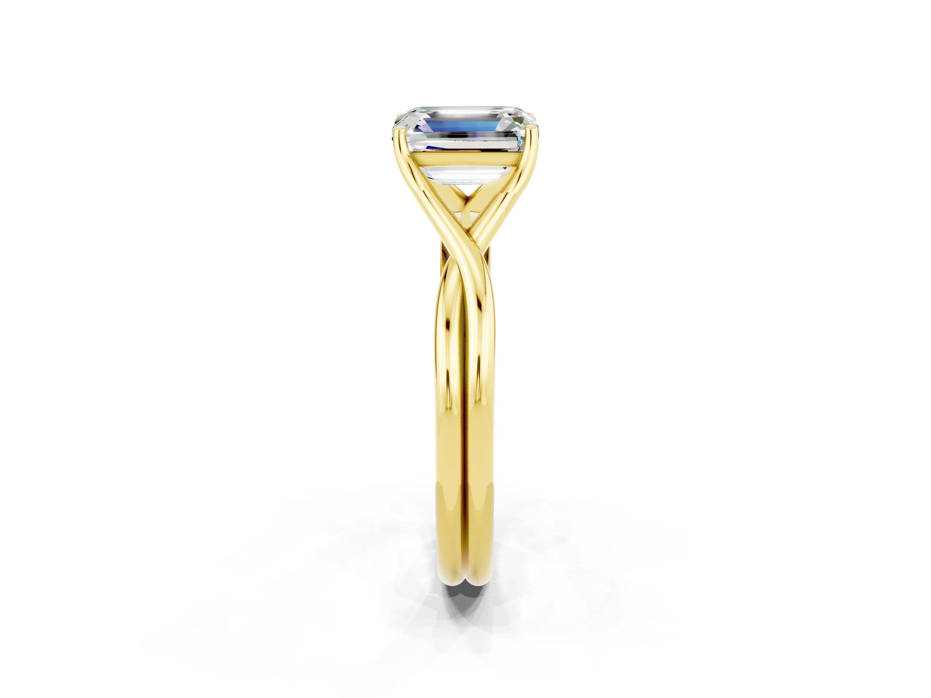 Yellow gold Emerald Cut Moissanite Solitaire Twist Band Prong Setting Ring_38