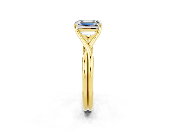 Yellow gold Emerald Cut Moissanite Solitaire Twist Band Prong Setting Ring