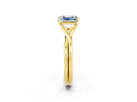 Yellow gold Emerald Cut Moissanite Solitaire Twist Band Prong Setting Ring_38