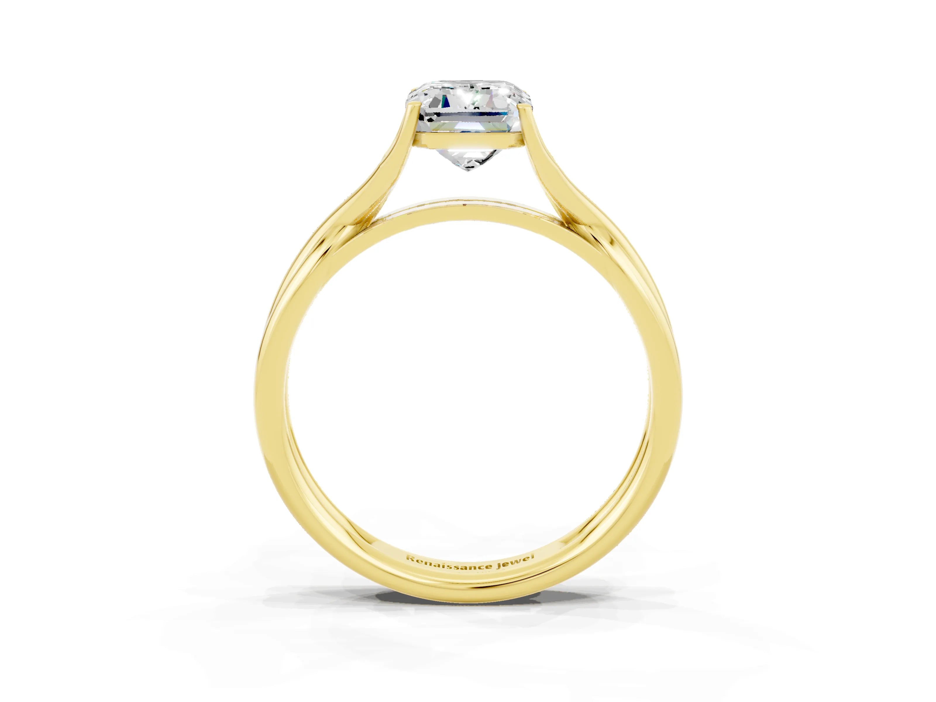 Yellow gold Emerald Cut Moissanite Solitaire Twist Band Prong Setting Ring_39