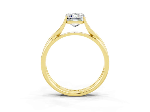 Yellow gold Emerald Cut Moissanite Solitaire Twist Band Prong Setting Ring_39