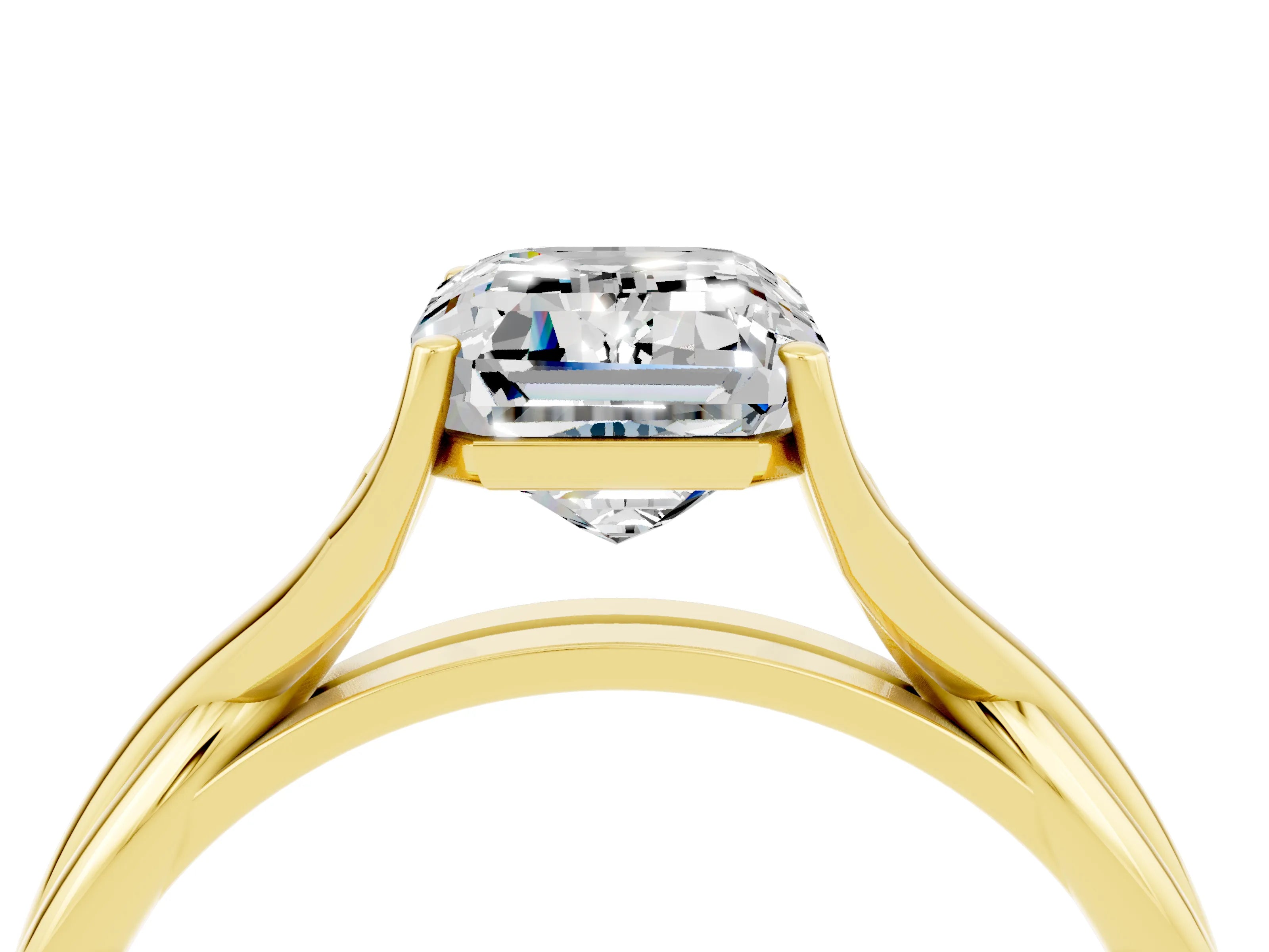 Yellow gold Emerald Cut Moissanite Solitaire Twist Band Prong Setting Ring_40