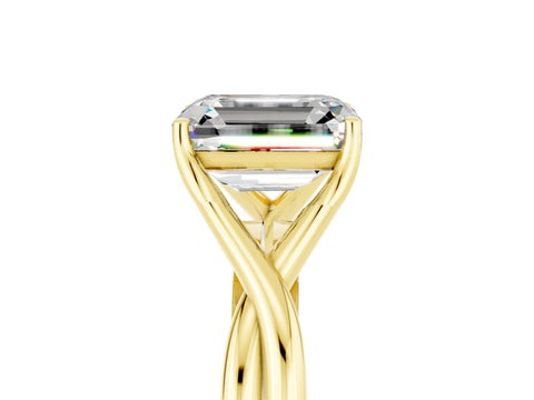 Yellow gold Emerald Cut Moissanite Solitaire Twist Band Prong Setting Ring_41