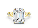 Yellow gold Emerald Cut Moissanite Solitaire Twisted Band with Round  Accents and Prong Setting_12