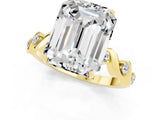 Yellow gold Emerald Cut Moissanite Solitaire Twisted Band with Round  Accents and Prong Setting_13