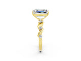 Yellow gold Emerald Cut Moissanite Solitaire Twisted Band with Round  Accents and Prong Setting_14