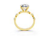 Yellow gold Emerald Cut Moissanite Solitaire Twisted Band with Round  Accents and Prong Setting_15