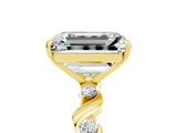 Yellow gold Emerald Cut Moissanite Solitaire Twisted Band with Round  Accents and Prong Setting_17