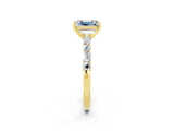 Yellow gold Emerald Cut Moissanite Solitaire with Side Baguettes and Channel Set Band_2