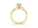 Yellow gold Emerald Cut Moissanite Solitaire with Side Baguettes and Channel Set Band_3