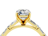 Yellow gold Emerald Cut Moissanite Solitaire with Side Baguettes and Channel Set Band_4
