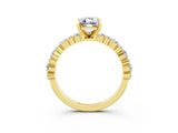 Yellow gold Emerald Cut Moissanite Solitaire with Side Stones, Pave Band, Four-Prong Setting_51