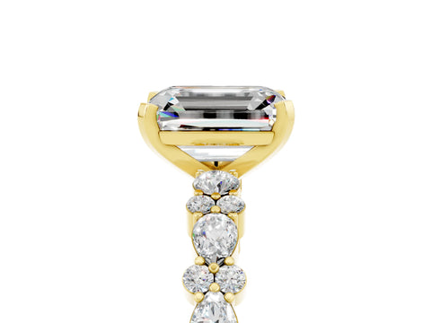 Yellow gold Emerald Cut Moissanite Solitaire with Side Stones, Pave Band, Four-Prong Setting_53