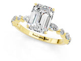 Yellow gold Emerald Cut Moissanite Solitaire with Side Stones on a Pavé Band and Four-Prong Setting_1