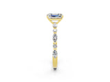 Yellow gold Emerald Cut Moissanite Solitaire with Side Stones on a Pavé Band and Four-Prong Setting_2