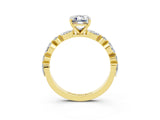 Yellow gold Emerald Cut Moissanite Solitaire with Side Stones on a Pavé Band and Four-Prong Setting_3