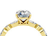 Yellow gold Emerald Cut Moissanite Solitaire with Side Stones on a Pavé Band and Four-Prong Setting_4