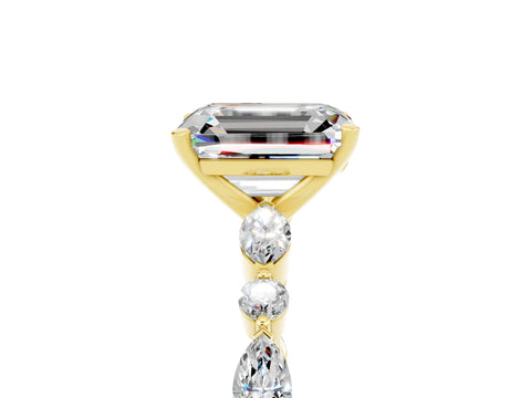Yellow gold Emerald Cut Moissanite Solitaire with Side Stones on a Pavé Band and Four-Prong Setting_5
