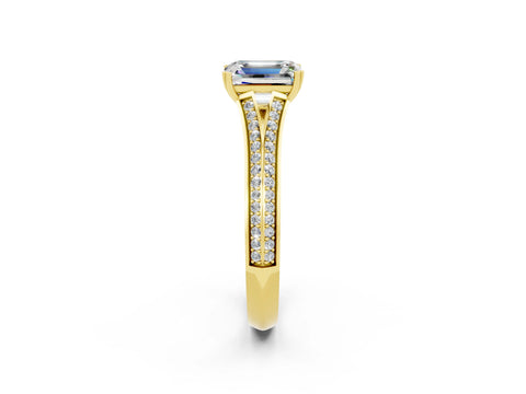 Yellow gold Emerald Cut Moissanite Split Shank Engagement Ring with Pavé Band_2