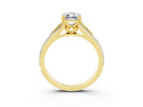 Yellow gold Emerald Cut Moissanite Split Shank Engagement Ring with Pavé Band_3