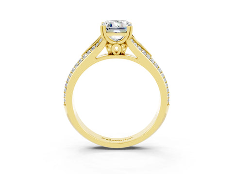 Yellow gold Emerald Cut Moissanite Split Shank Engagement Ring with Pavé Band_3