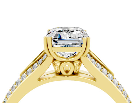 Yellow gold Emerald Cut Moissanite Split Shank Engagement Ring with Pavé Band_4